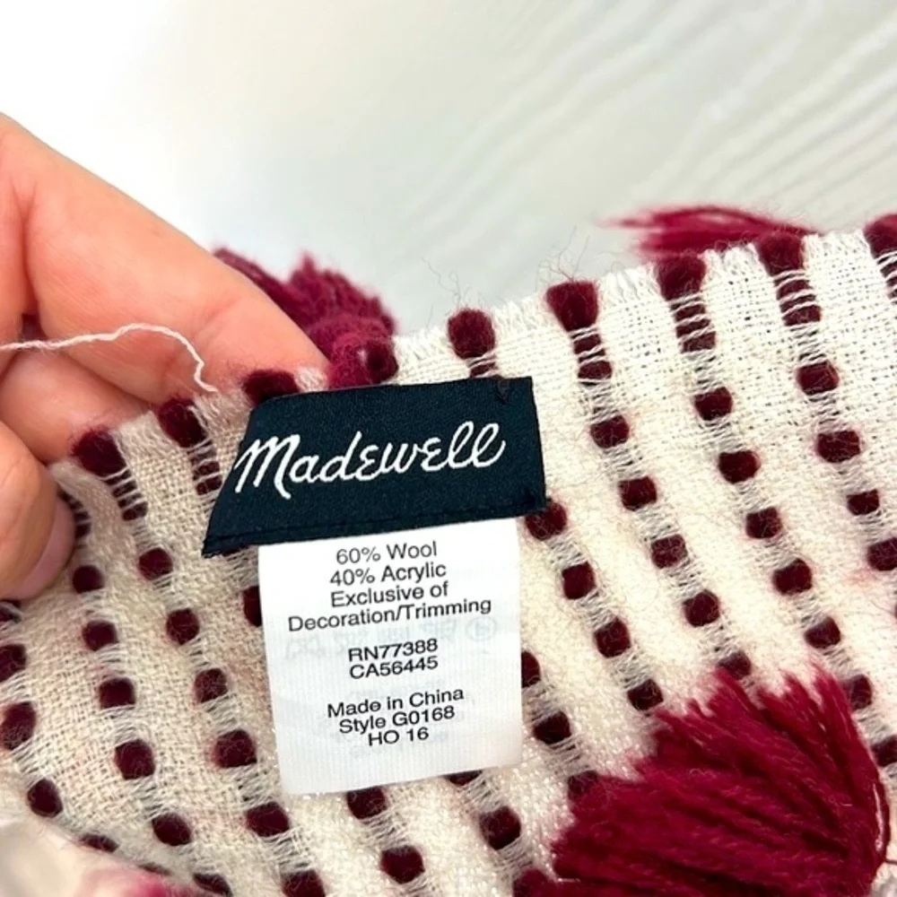 Madewell - Burgundy and Ivory Woven and Tassel Large Scarf Size Onesize